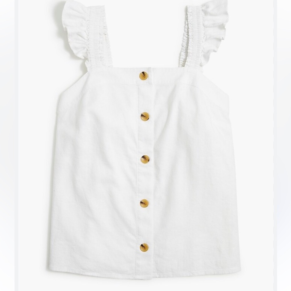 J. Crew Linen-blend button-front tank top with ruffle straps